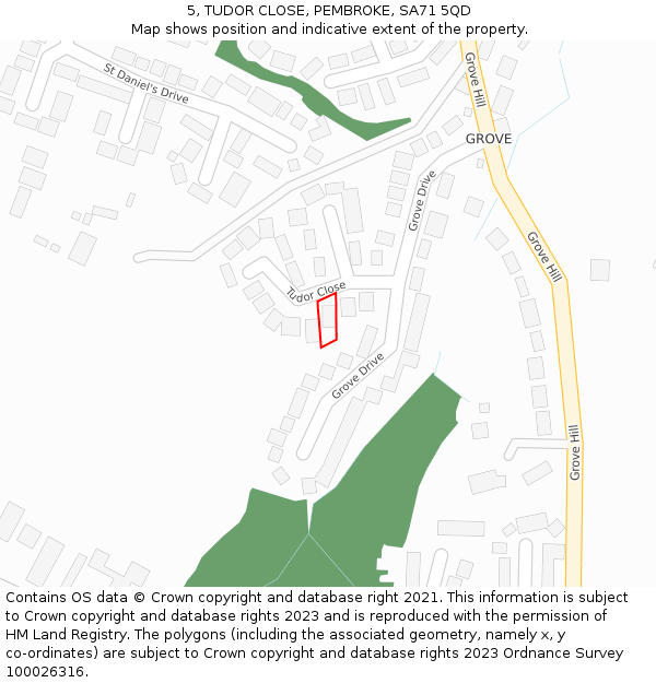 5, TUDOR CLOSE, PEMBROKE, SA71 5QD: Location map and indicative extent of plot