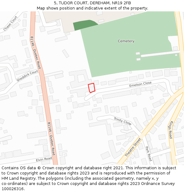 5, TUDOR COURT, DEREHAM, NR19 2FB: Location map and indicative extent of plot