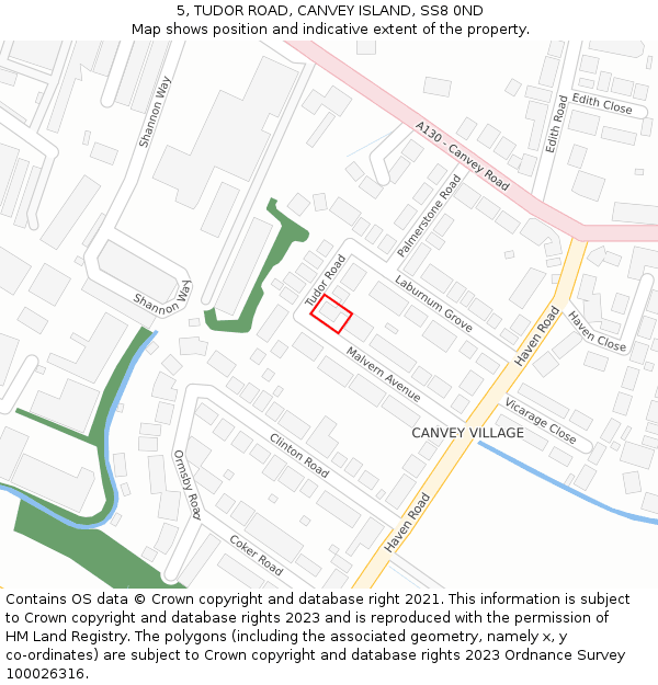 5, TUDOR ROAD, CANVEY ISLAND, SS8 0ND: Location map and indicative extent of plot