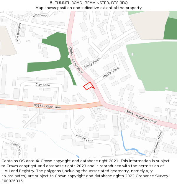 5, TUNNEL ROAD, BEAMINSTER, DT8 3BQ: Location map and indicative extent of plot