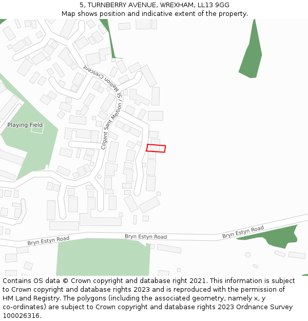 5, TURNBERRY AVENUE, WREXHAM, LL13 9GG: Location map and indicative extent of plot