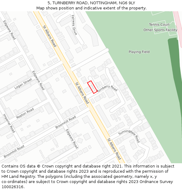 5, TURNBERRY ROAD, NOTTINGHAM, NG6 9LY: Location map and indicative extent of plot