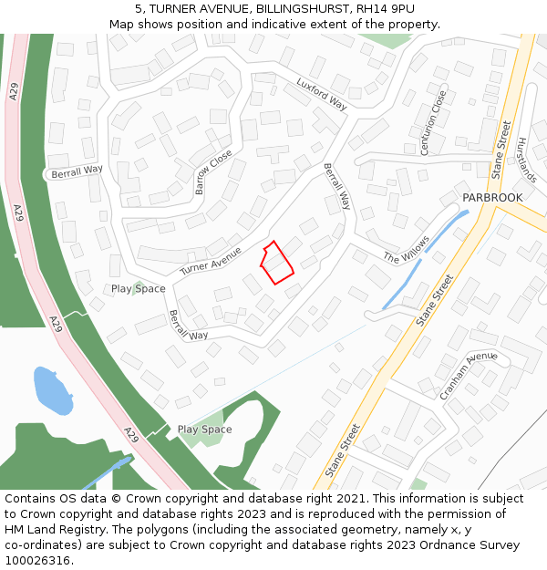 5, TURNER AVENUE, BILLINGSHURST, RH14 9PU: Location map and indicative extent of plot