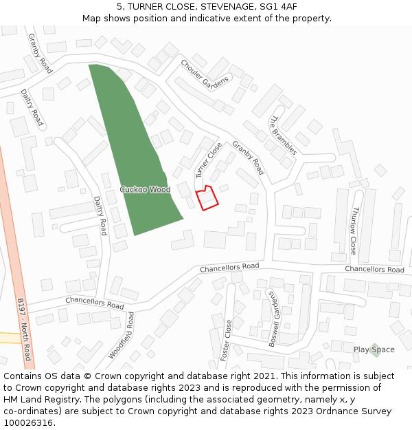 5, TURNER CLOSE, STEVENAGE, SG1 4AF: Location map and indicative extent of plot