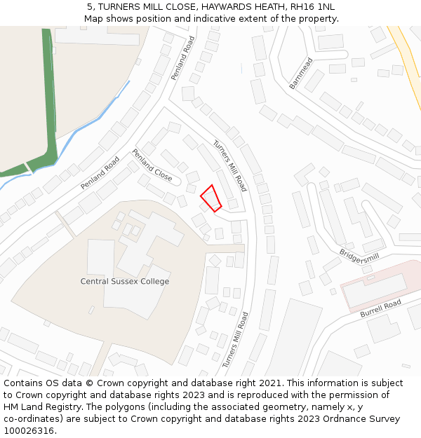 5, TURNERS MILL CLOSE, HAYWARDS HEATH, RH16 1NL: Location map and indicative extent of plot