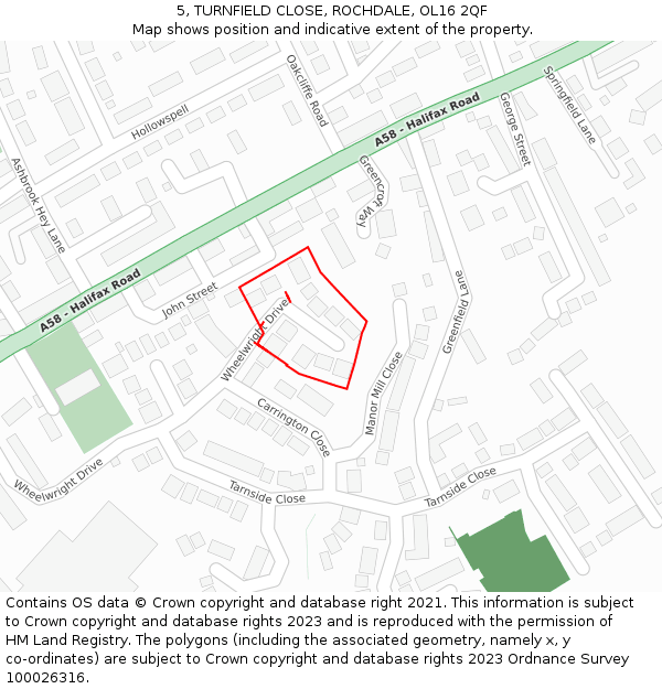5, TURNFIELD CLOSE, ROCHDALE, OL16 2QF: Location map and indicative extent of plot
