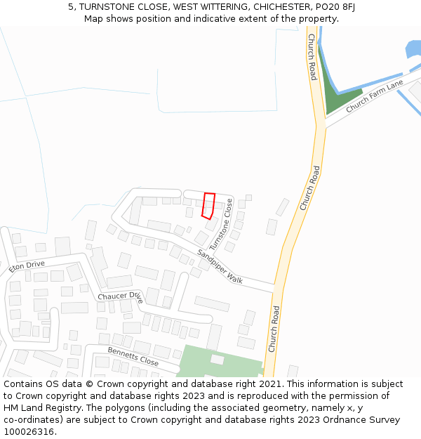5, TURNSTONE CLOSE, WEST WITTERING, CHICHESTER, PO20 8FJ: Location map and indicative extent of plot