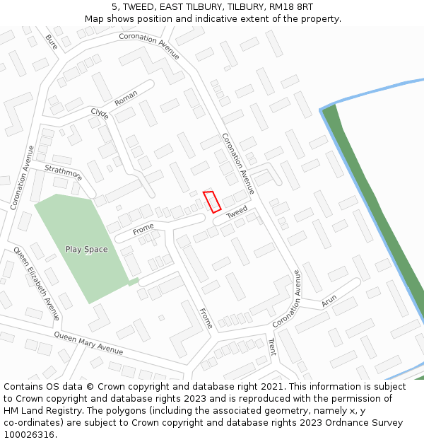 5, TWEED, EAST TILBURY, TILBURY, RM18 8RT: Location map and indicative extent of plot