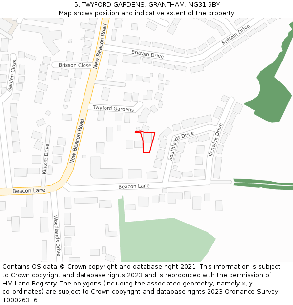 5, TWYFORD GARDENS, GRANTHAM, NG31 9BY: Location map and indicative extent of plot