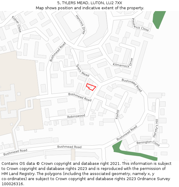 5, TYLERS MEAD, LUTON, LU2 7XX: Location map and indicative extent of plot