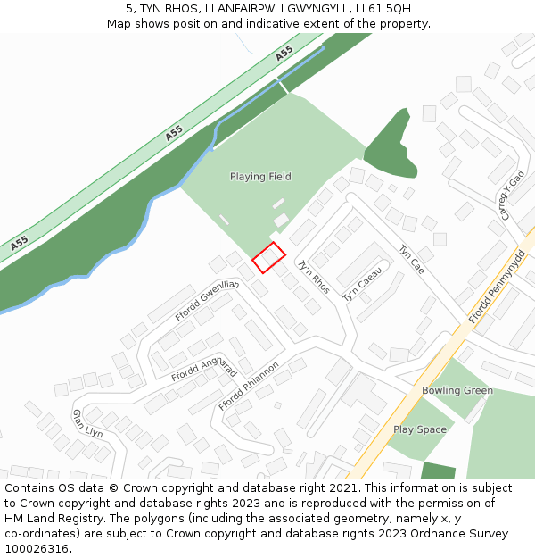 5, TYN RHOS, LLANFAIRPWLLGWYNGYLL, LL61 5QH: Location map and indicative extent of plot