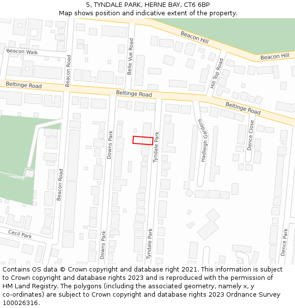 5, TYNDALE PARK, HERNE BAY, CT6 6BP: Location map and indicative extent of plot