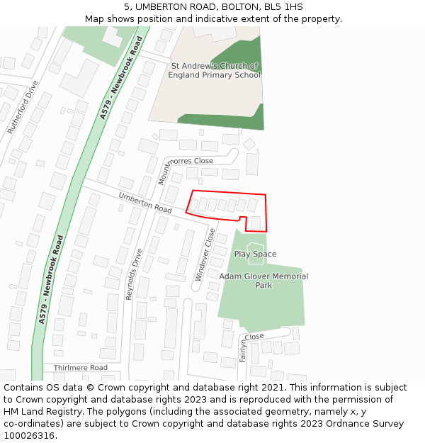 5, UMBERTON ROAD, BOLTON, BL5 1HS: Location map and indicative extent of plot