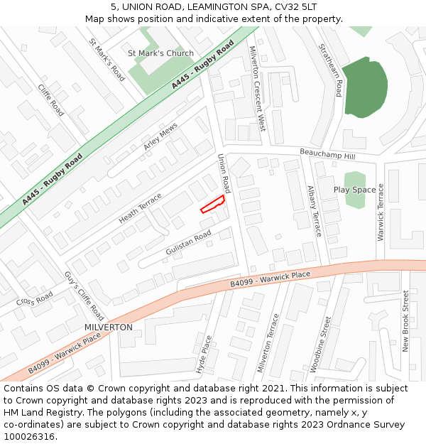 5, UNION ROAD, LEAMINGTON SPA, CV32 5LT: Location map and indicative extent of plot