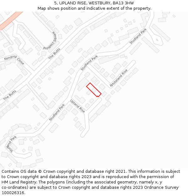 5, UPLAND RISE, WESTBURY, BA13 3HW: Location map and indicative extent of plot