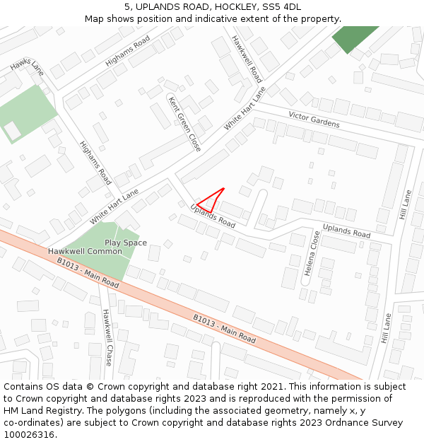 5, UPLANDS ROAD, HOCKLEY, SS5 4DL: Location map and indicative extent of plot