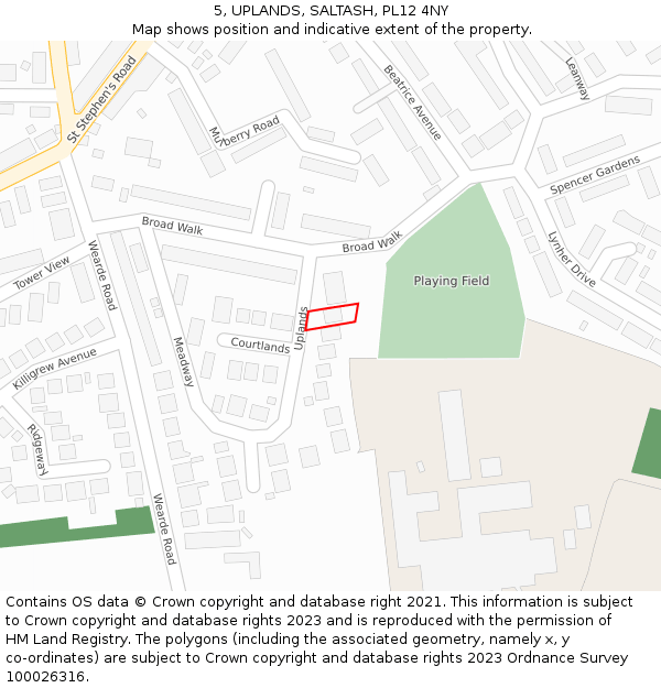 5, UPLANDS, SALTASH, PL12 4NY: Location map and indicative extent of plot