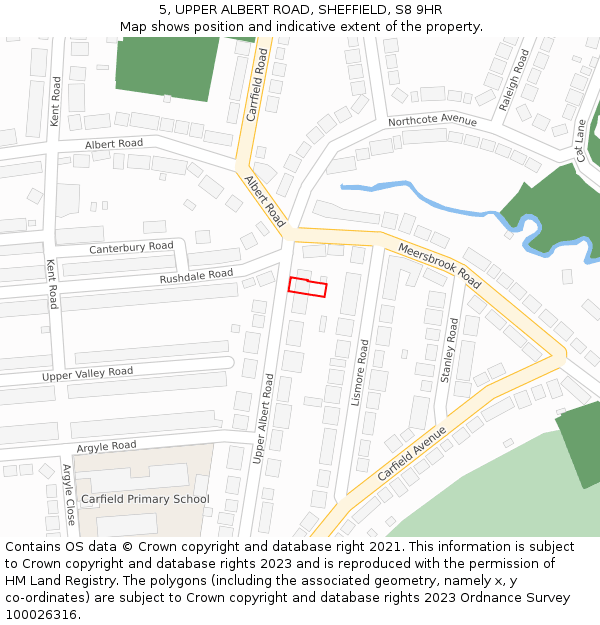 5, UPPER ALBERT ROAD, SHEFFIELD, S8 9HR: Location map and indicative extent of plot