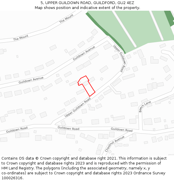 5, UPPER GUILDOWN ROAD, GUILDFORD, GU2 4EZ: Location map and indicative extent of plot