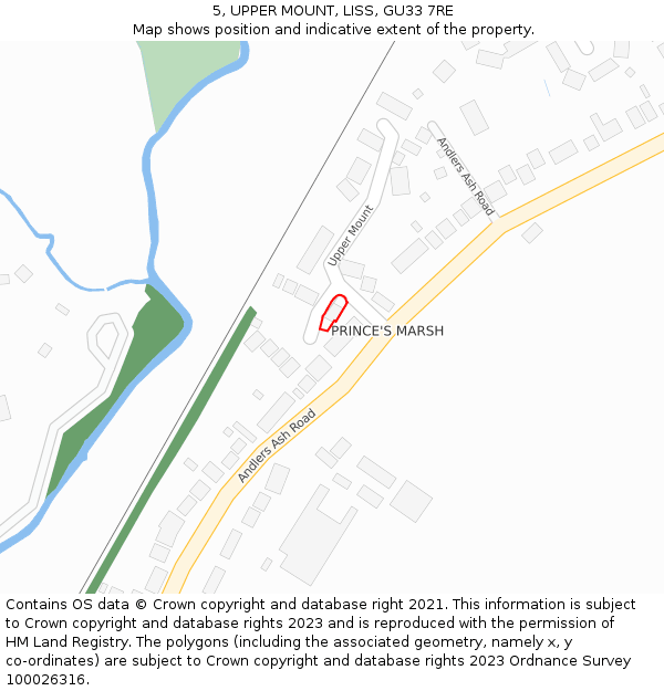 5, UPPER MOUNT, LISS, GU33 7RE: Location map and indicative extent of plot