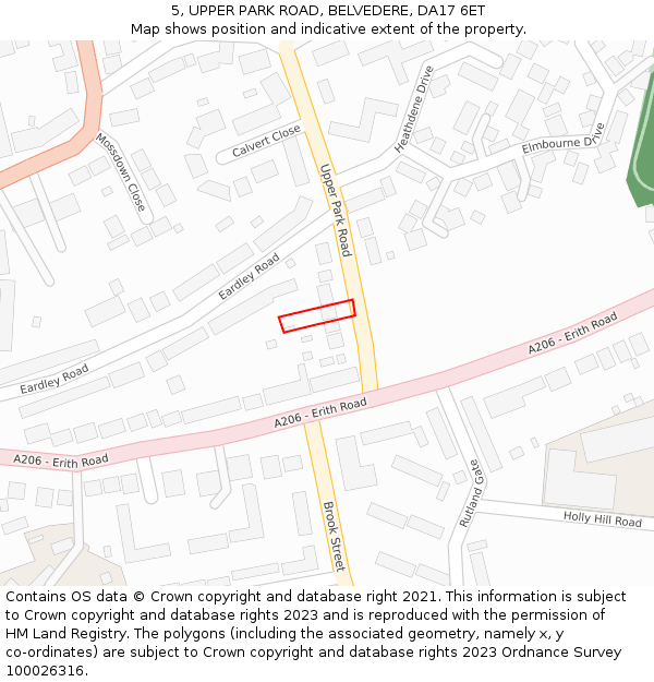 5, UPPER PARK ROAD, BELVEDERE, DA17 6ET: Location map and indicative extent of plot