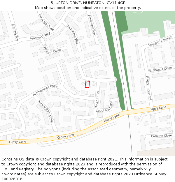 5, UPTON DRIVE, NUNEATON, CV11 4GF: Location map and indicative extent of plot