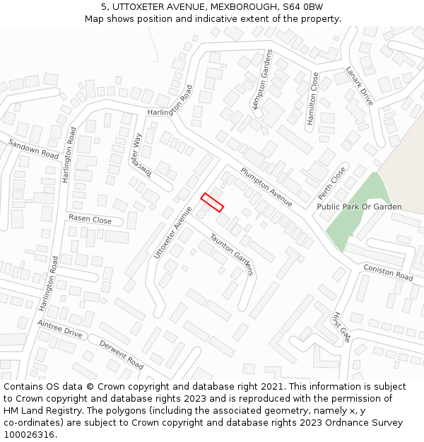 5, UTTOXETER AVENUE, MEXBOROUGH, S64 0BW: Location map and indicative extent of plot