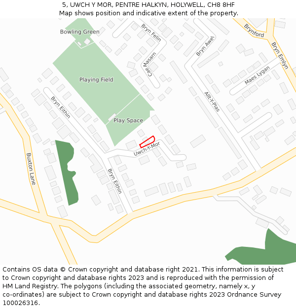 5, UWCH Y MOR, PENTRE HALKYN, HOLYWELL, CH8 8HF: Location map and indicative extent of plot