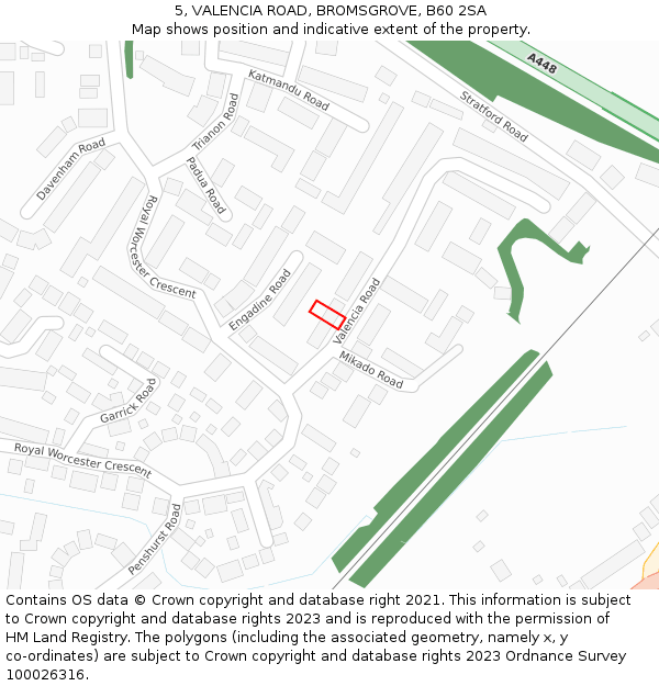 5, VALENCIA ROAD, BROMSGROVE, B60 2SA: Location map and indicative extent of plot