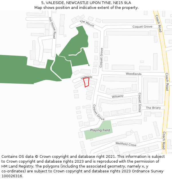 5, VALESIDE, NEWCASTLE UPON TYNE, NE15 9LA: Location map and indicative extent of plot