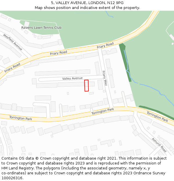 5, VALLEY AVENUE, LONDON, N12 9PG: Location map and indicative extent of plot