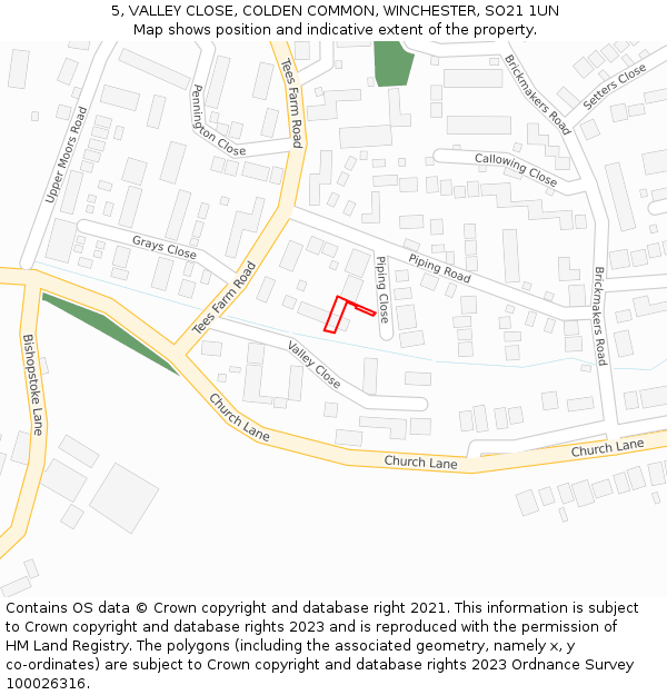 5, VALLEY CLOSE, COLDEN COMMON, WINCHESTER, SO21 1UN: Location map and indicative extent of plot