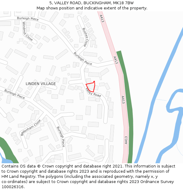 5, VALLEY ROAD, BUCKINGHAM, MK18 7BW: Location map and indicative extent of plot