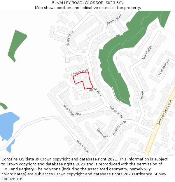 5, VALLEY ROAD, GLOSSOP, SK13 6YN: Location map and indicative extent of plot