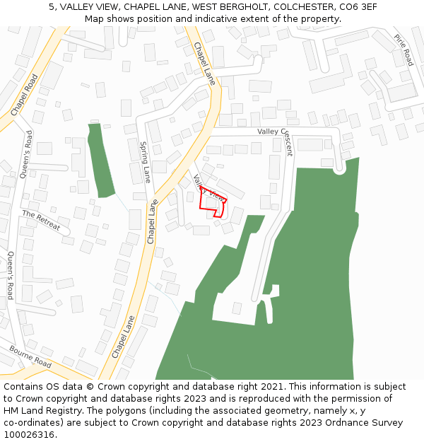 5, VALLEY VIEW, CHAPEL LANE, WEST BERGHOLT, COLCHESTER, CO6 3EF: Location map and indicative extent of plot