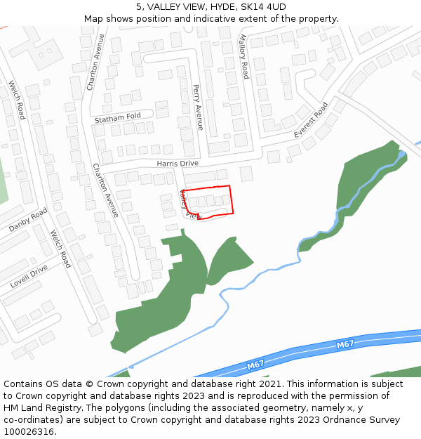 5, VALLEY VIEW, HYDE, SK14 4UD: Location map and indicative extent of plot