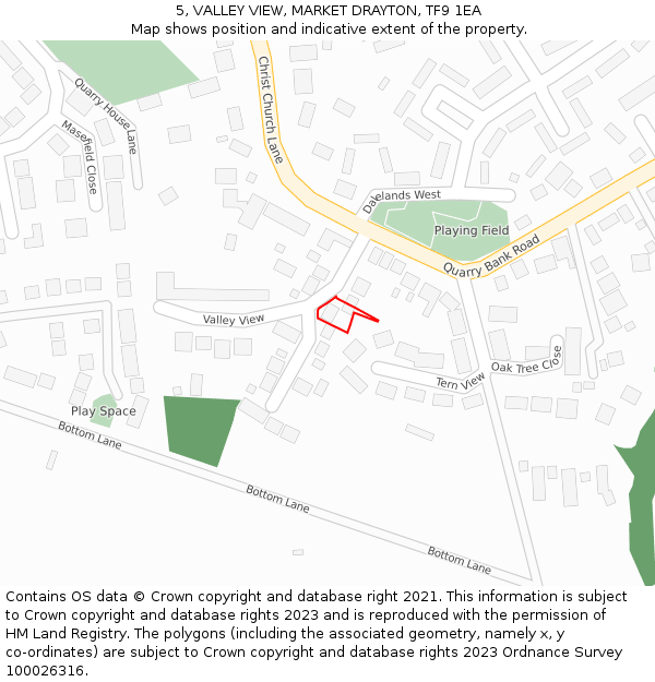 5, VALLEY VIEW, MARKET DRAYTON, TF9 1EA: Location map and indicative extent of plot