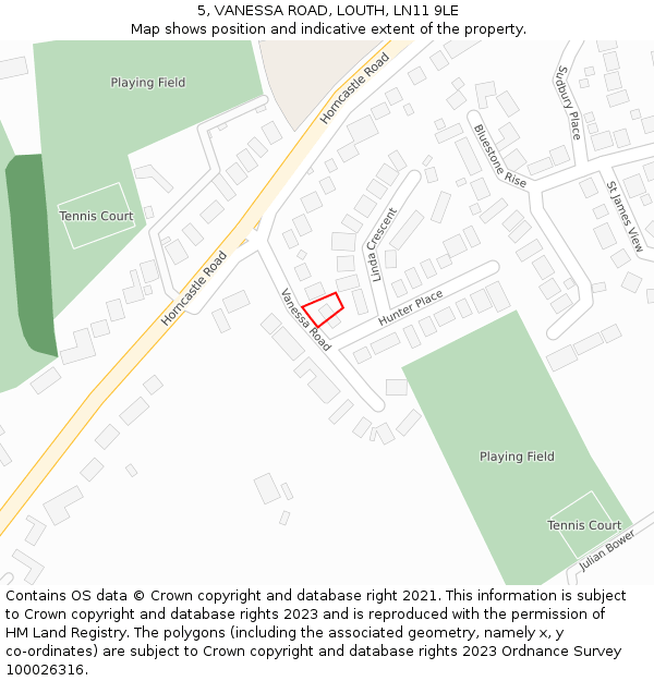 5, VANESSA ROAD, LOUTH, LN11 9LE: Location map and indicative extent of plot