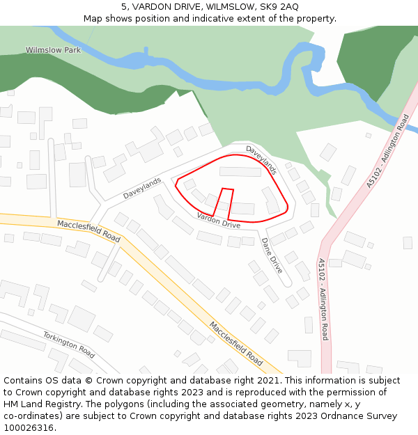 5, VARDON DRIVE, WILMSLOW, SK9 2AQ: Location map and indicative extent of plot