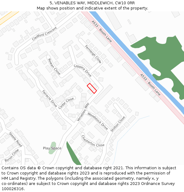 5, VENABLES WAY, MIDDLEWICH, CW10 0RR: Location map and indicative extent of plot