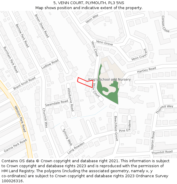 5, VENN COURT, PLYMOUTH, PL3 5NS: Location map and indicative extent of plot