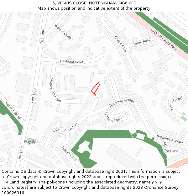 5, VENUS CLOSE, NOTTINGHAM, NG6 0FS: Location map and indicative extent of plot