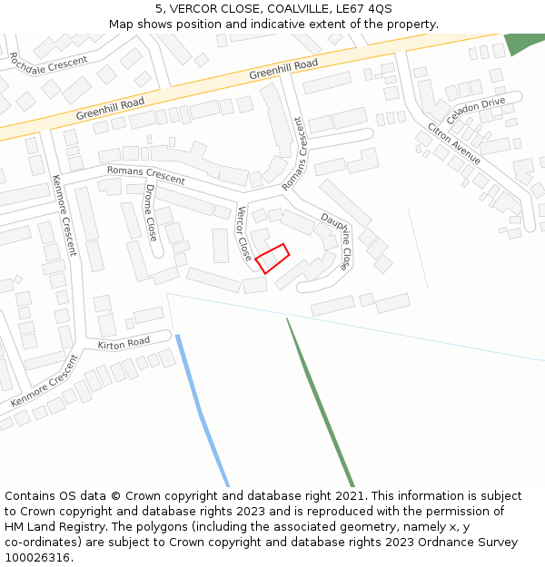 5, VERCOR CLOSE, COALVILLE, LE67 4QS: Location map and indicative extent of plot