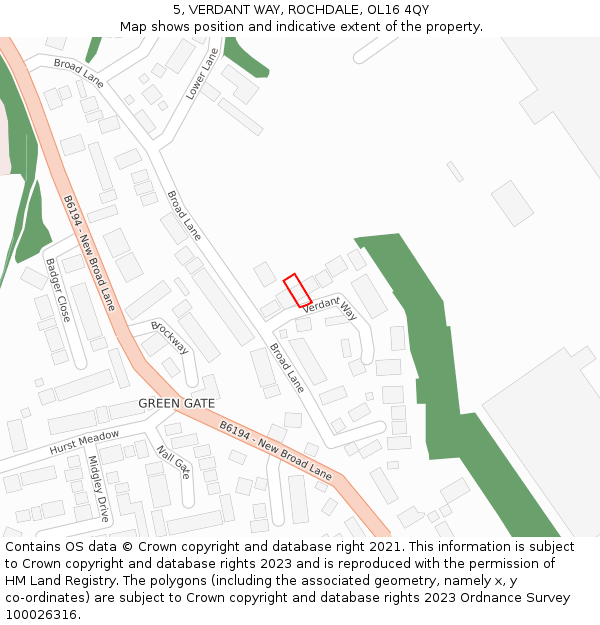 5, VERDANT WAY, ROCHDALE, OL16 4QY: Location map and indicative extent of plot