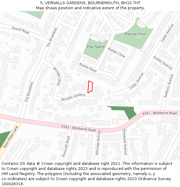 5, VERNALLS GARDENS, BOURNEMOUTH, BH10 7HT: Location map and indicative extent of plot