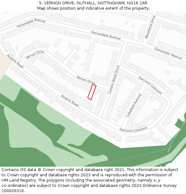 5, VERNON DRIVE, NUTHALL, NOTTINGHAM, NG16 1AR: Location map and indicative extent of plot