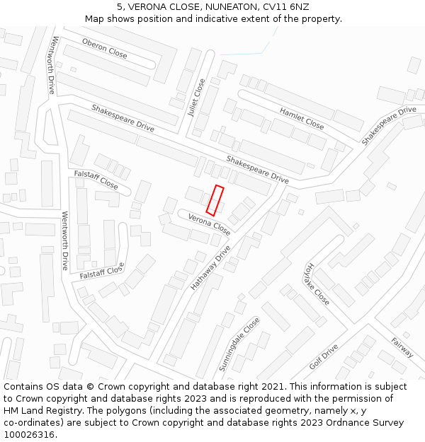 5, VERONA CLOSE, NUNEATON, CV11 6NZ: Location map and indicative extent of plot