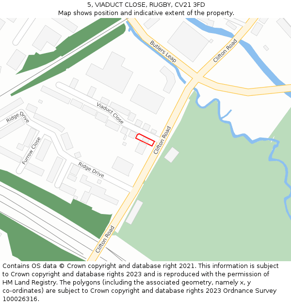 5, VIADUCT CLOSE, RUGBY, CV21 3FD: Location map and indicative extent of plot