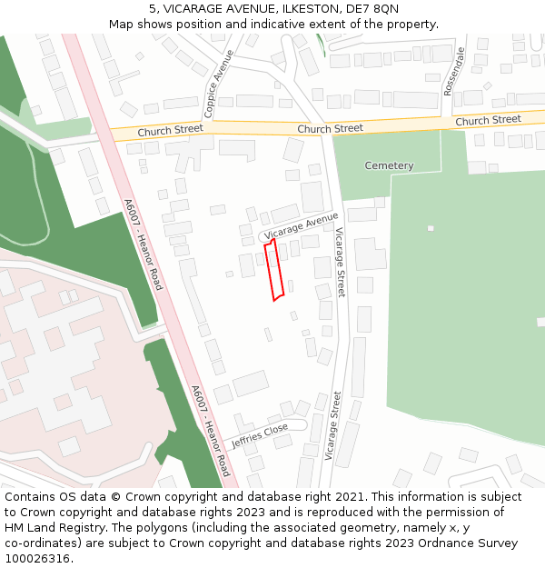 5, VICARAGE AVENUE, ILKESTON, DE7 8QN: Location map and indicative extent of plot