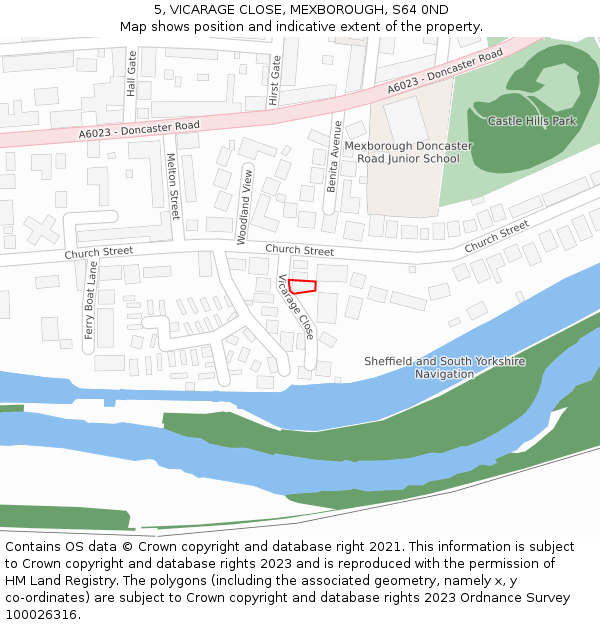 5, VICARAGE CLOSE, MEXBOROUGH, S64 0ND: Location map and indicative extent of plot